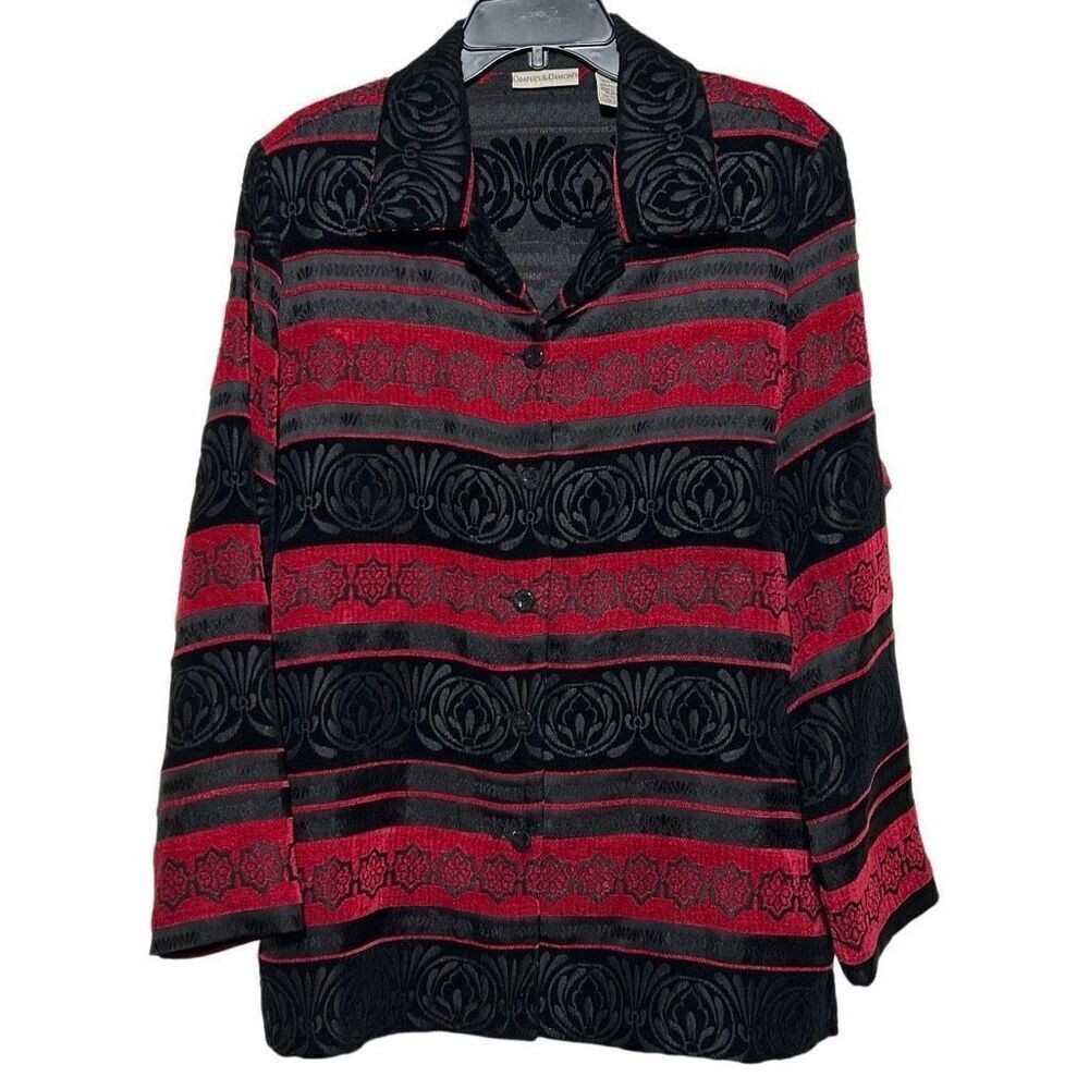 Vintage Draper's & Damon's Blazer Jacket Large Red Black Jacquard Button Front